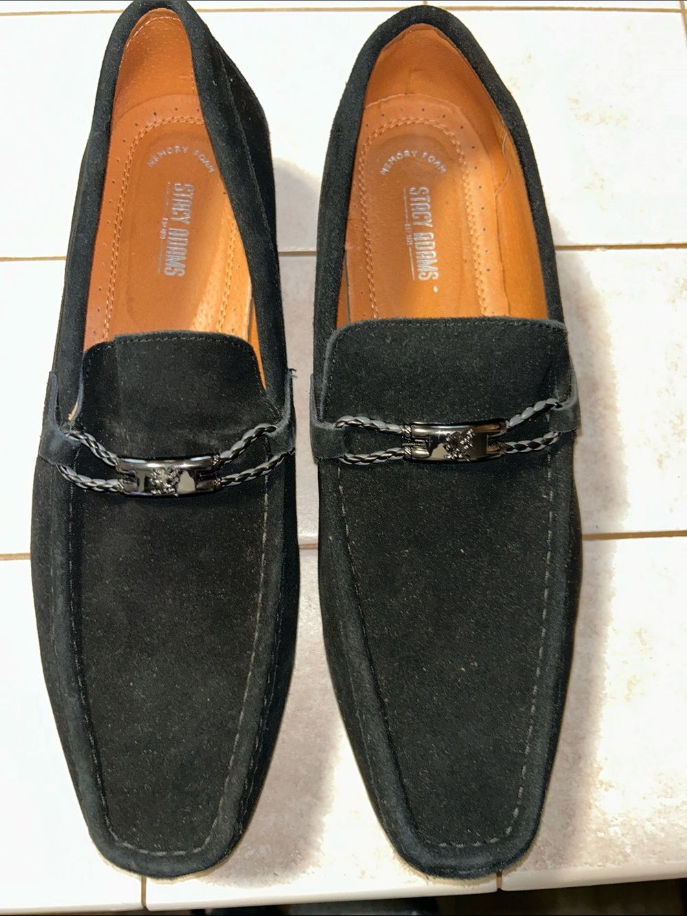 Stacy Adams Black Suede Slip-On Loafers with Braided Bit